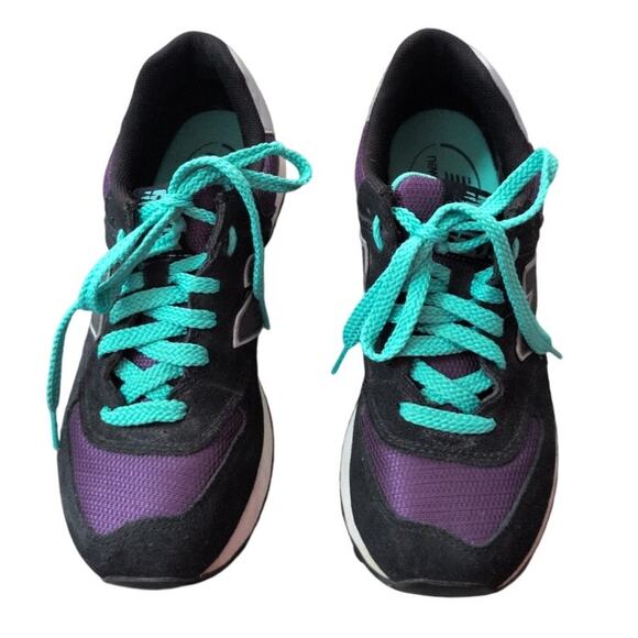 New Balance Shoes - New Balance 574 Black/Teal/Purple Sneakers — Women’s Size 8